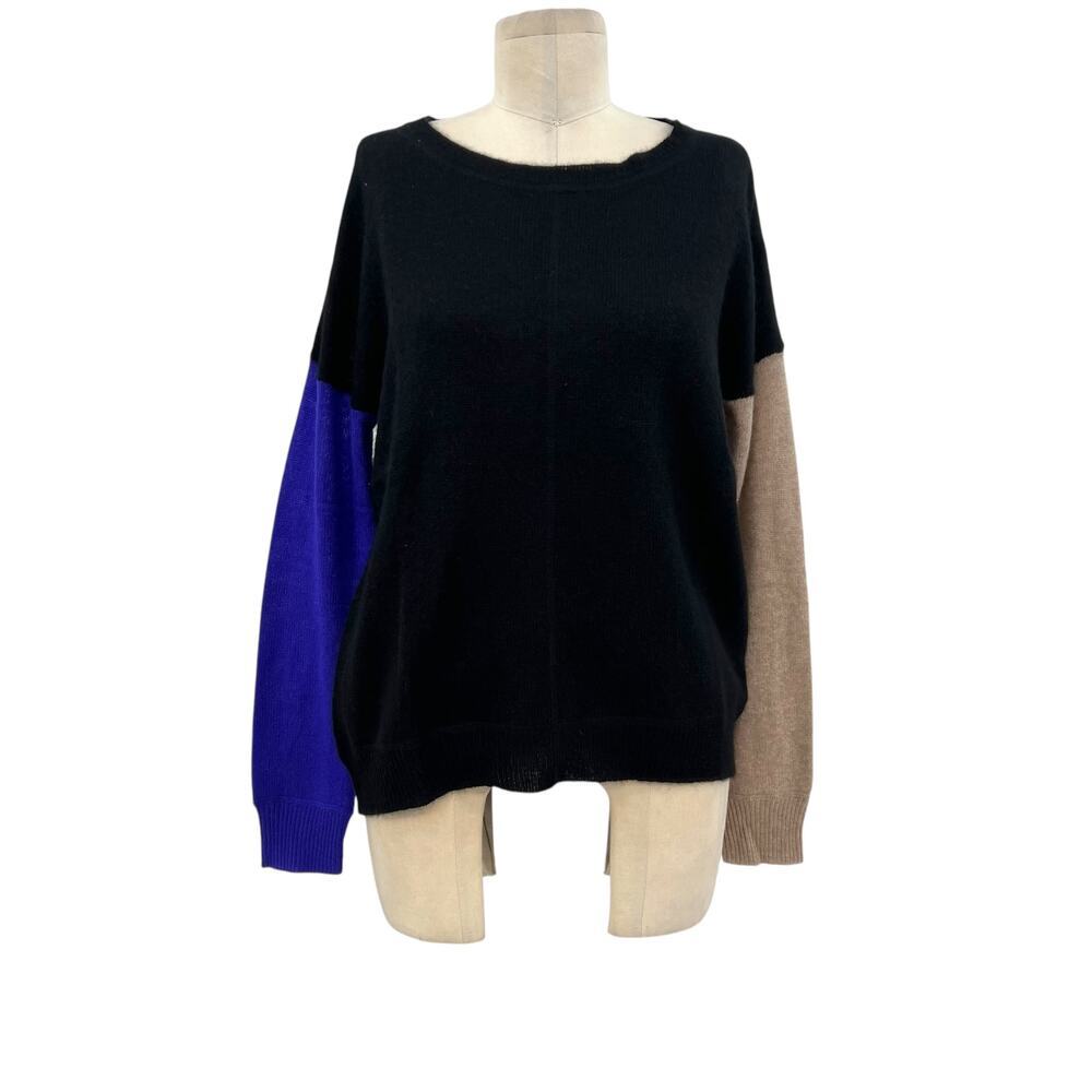 360 Cashmere Sweater Pullover Long Sleeve Colorblock Black‎ Blue Tan Size Small